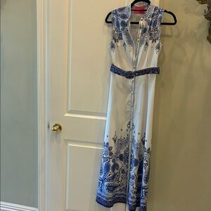 Chic Blue and White Paisley Maxi Dress